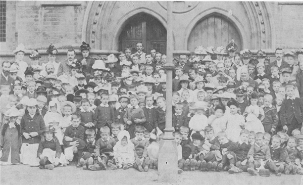 Schoolkids pictured outside